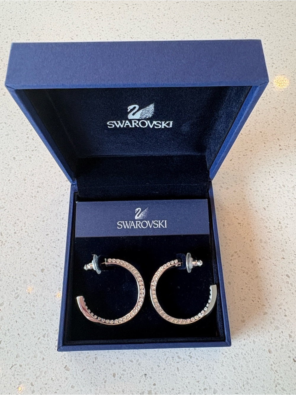 Swarovski Silver Crystal-Studded Hoop Earrings